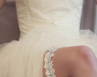 Something blue, silk and lace wedding garter.