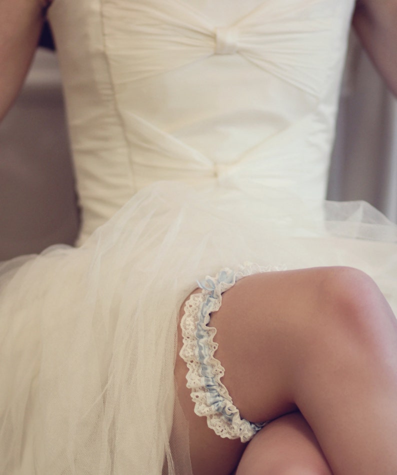 Something blue, silk and lace wedding garter. image 1