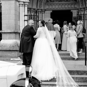 Long lace wedding veil with ethereal, hand pieced floral lace edging. Chapel length veil, cathedral length veil Pale ivory floral veil image 6