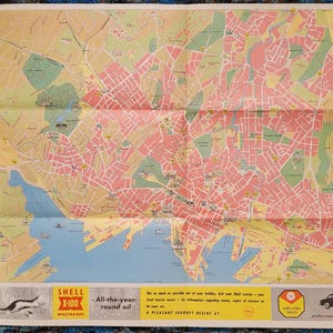 C.1960 map of Oslo, Norway, Vintage city road map