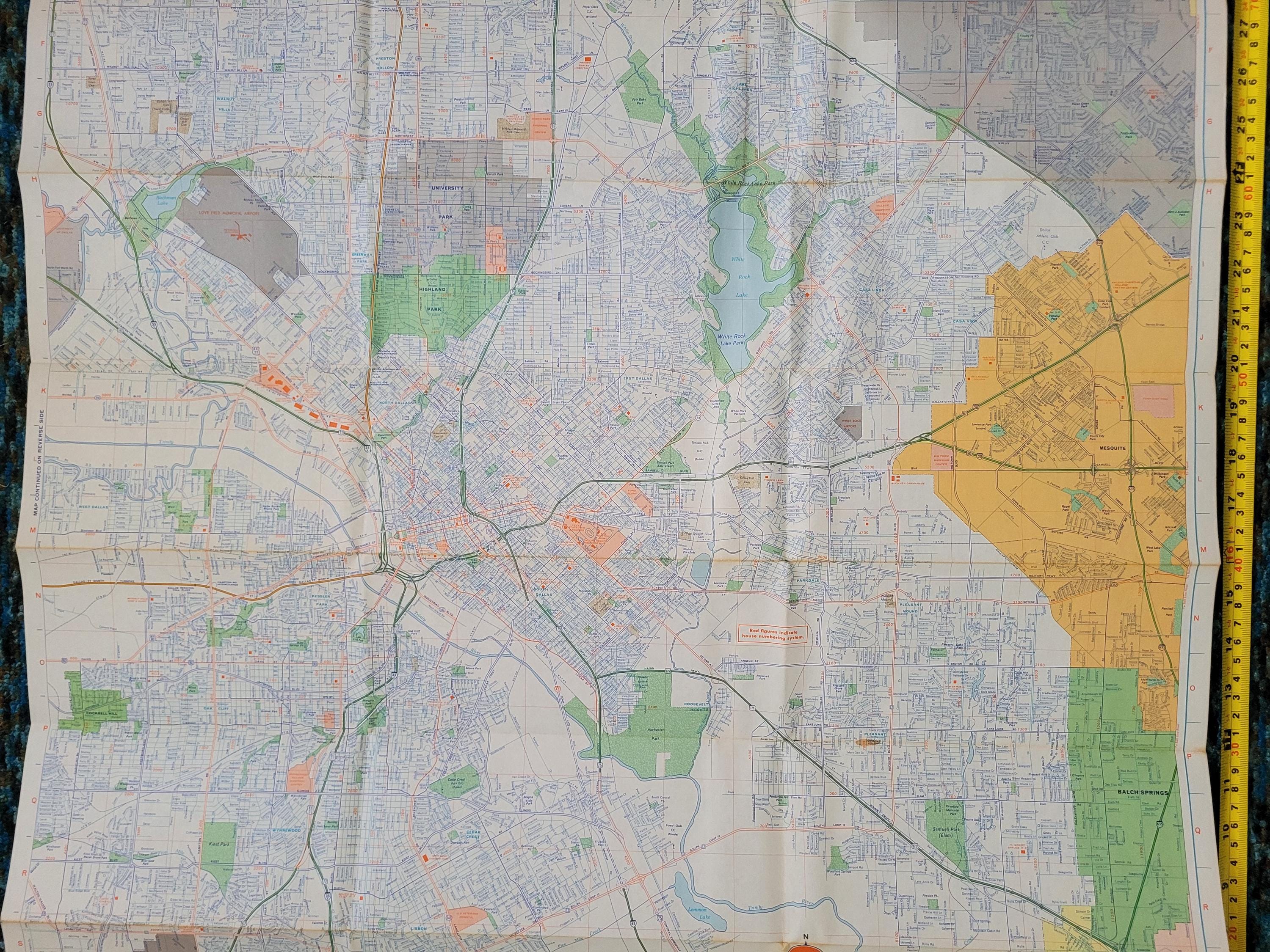 1975 Map of Dallas, Texas, Vintage City Road Map - Etsy
