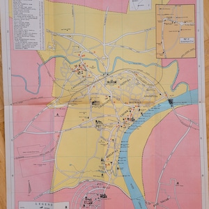 C.1970 Map of Varanasi, India, Vintage city road map