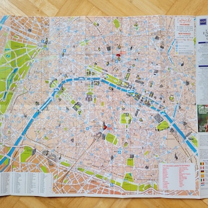 C.1990 Map of Paris, France, Vintage pictorial city road map