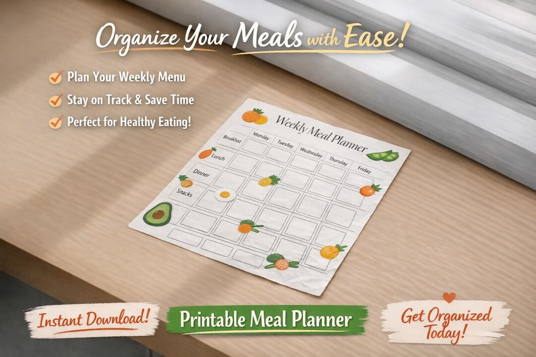 Weekly Meal Planner Printable | Digital Food & Grocery Organizer ...