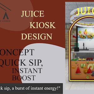 Compact Juice Kiosk Booth Design | 3D Juice Stall Rendering | Small Kiosk Plan for Mall, Cafes, | Instant Download.