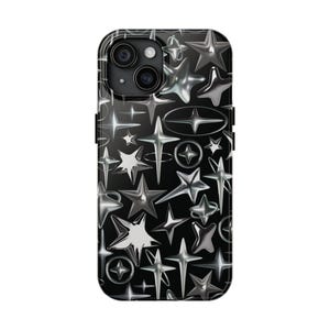 Liquid Silver Star black phone case Y2K Grunge Edgy Goth Cyber Cool Girl Aesthetic Baddie Unisex gift Chrome Hearts Inspired IPhone Samsung