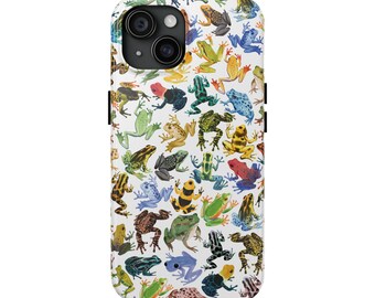 Colourful Frogs White Phone Case, Rainbow Venemous Poisonous Rainforest Herpetology Animal Lover Gift Reptile Amphibian Cute IPhone Samsung