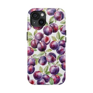 Plum Fruit Pattern Phone Case, Deep Purple, Glossy Finish