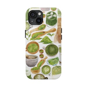Green Matcha Phone Case, Green Tea Relaxing Drink Japanese Powder Scoop Kawaii Chasen Whisk Cute Stylish IPhone 17 pro max air Samsung