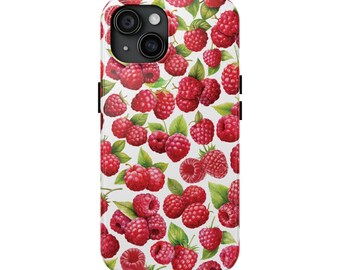 Himbeer Handyhülle Cute Red Fruit, Frühling Sommer fruchtig pink trendy Himbeerblatt Beeren bezaubernd IPhone 17 pro max Samsung