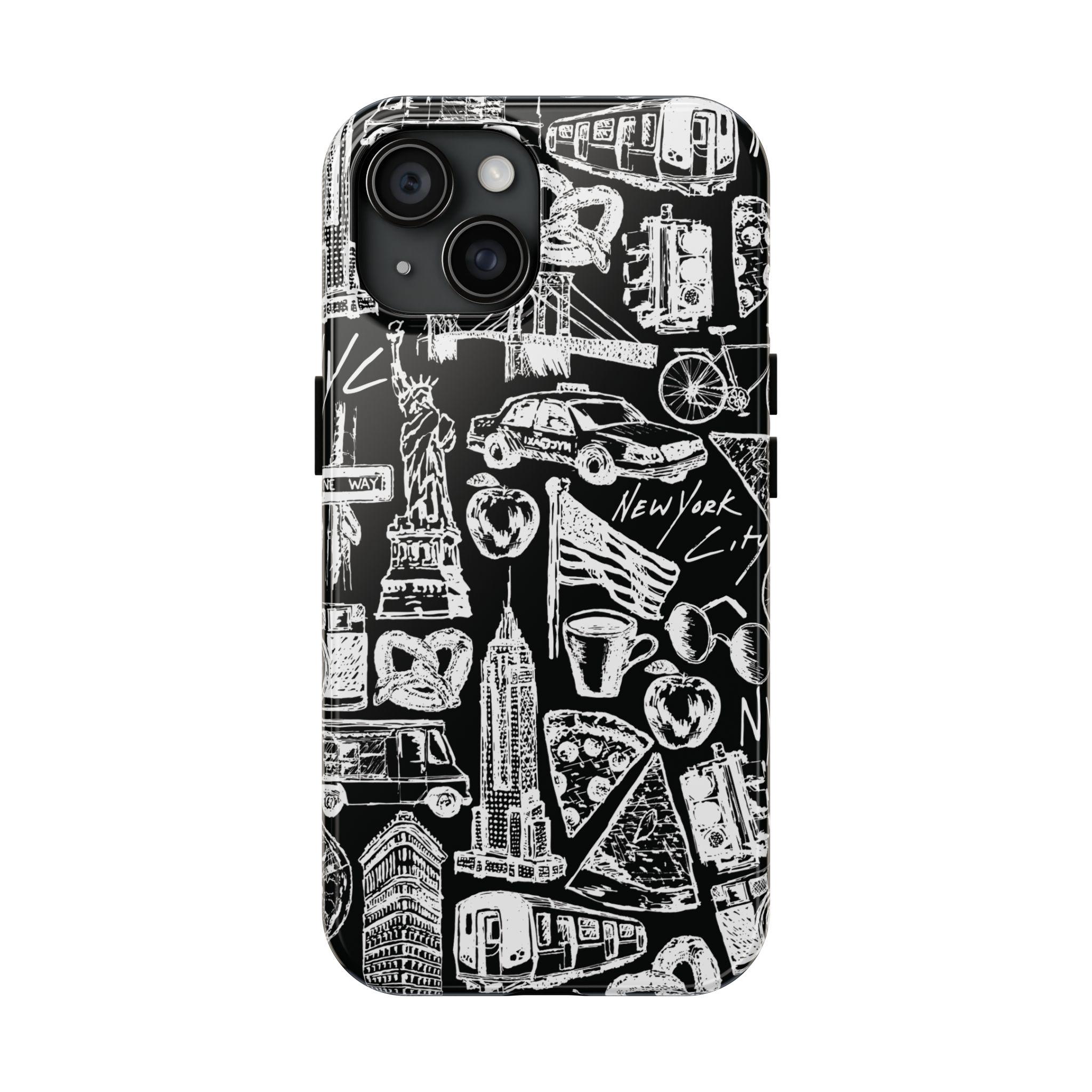 NYC New York City Sketch black phone Artistic USA Cute Lineart NY local tourist travel merch souvenir United States Stylish IPhone Samsung