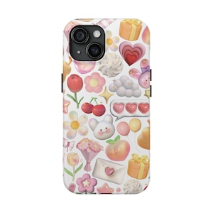 Kawaii Icons 3D Illusion Phone Case Kids Bubble Girly Harajuku Decora Junk Nails Japan Asian Culture Stylish Y2K Style, Cute IPhone Samsung