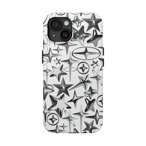 Liquid Silver Stars phone case Y2K Grunge Edgy Emo Goth Cyber Cool Girl Aesthetic, Baddie Unisex gift Chrome Hearts Inspired IPhone Samsung