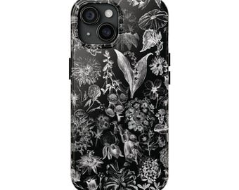 Funda para teléfono negra con estampado floral: Boceto botánico monocromático