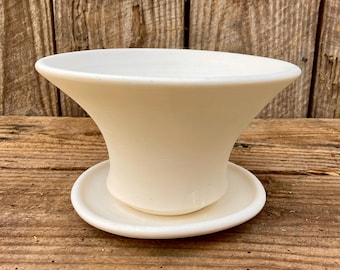WHITE CLAY PLANTER #40. Earthenware flower pot with saucer. Handmade. One of a kind.