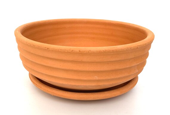 CERAMIC FLOWER POT #123 terracotta clay planter with saucer unglazed porous for healthy houseplants