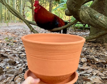 RED CLAY PLANTER #39. Unglazed ceramic pot for plants. Porous terracotta. Handmade.
