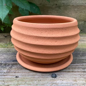 CLAY FLOWER POT #105 ceramic terracotta planter with saucer - porous red clay - wheel thrown - for garden or house - studio pottery - unique