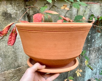 LARGE TERRACOTTA PLANTER #26. Wheel thrown ceramic flowerpot. One of a kind studio pottery.