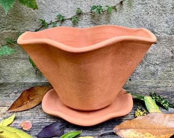 FLUTED CERAMIC PLANTER #99. Porous terracotta clay flowerpot for healthy, happy plants.