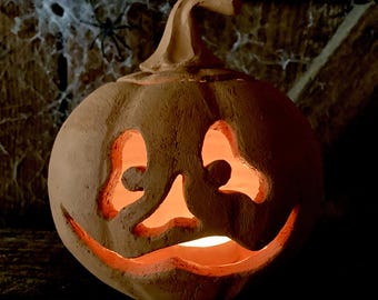 CERAMIC JACK 0 LANTERN #37 Terracotta pumpkin. Wheel-thrown and hand-carved for Halloween.