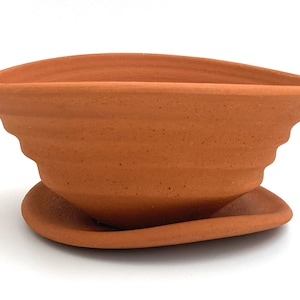 TERRACOTTA Ton Blumentopf #88 Blumentopf mit Untersetzer - echte Terrakotta - Steingut Keramik - auf der Töpferscheibe gedreht - ein Unikat
