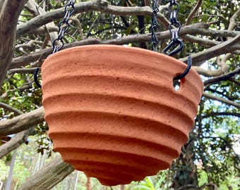 CERAMIC HANGING PLANTER #6. Small, handmade terracotta clay flower pot.