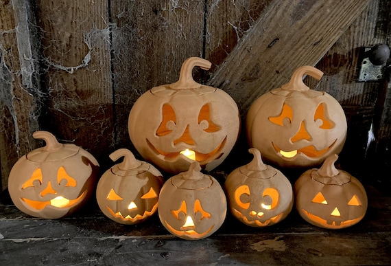 TERRA COTTA PUMPKIN #20 Ceramic jack o lantern. Each one wheel-thrown, hand-carved and unique.