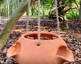 HANGING STRAWBERRY POT #10. Porous terracotta clay planter for healthy hanging succulents and houseplants.