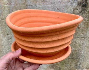 RED CLAY PLANTER #46. A unique handcrafted pot for plants. Porous terracotta.