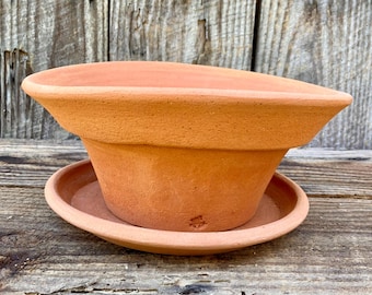 TERRACOTTA FLOWER POT #30. Porous clay planter with saucer. Handmade. Unique.