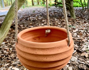 HANGING FLOWER POT #16. Terracotta clay planter. Handmade pottery. One of a kind.