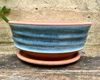 CERAMIC FLOWER POT #91. Stoneware clay planter with saucer. Succulents cactus.