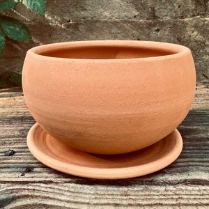 CERAMIC FLOWER POT #100 terracotta planter with saucer for healthy potted plants - unglazed clay - wheel thrown pots for plants - handmade