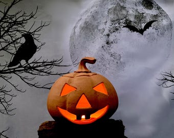 HANDMADE HALLOWEEN PUMPKIN #57. Ceramic Jack o’ Lantern. Art studio pottery. Unique.