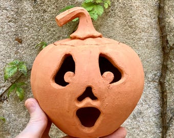 JACK O’ LANTERN #38. Handmade terracotta pumpkin. The Scream. One of a kind.