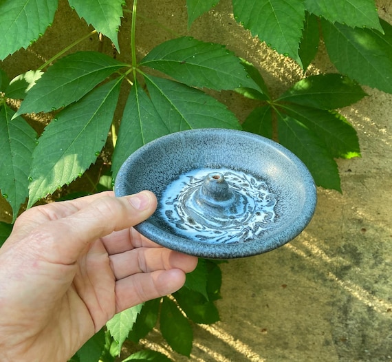 CERAMIC INCENSE BURNER #14 stoneware clay dish for stick incense and ring holder - wheel thrown - studio pottery - one of a kind