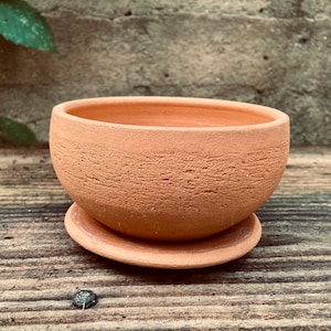 SMALL TERRACOTTA PLANTER #95 wheel thrown ceramic flower pot with saucer - unglazed porous clay - terra cotta pottery - one of a kind