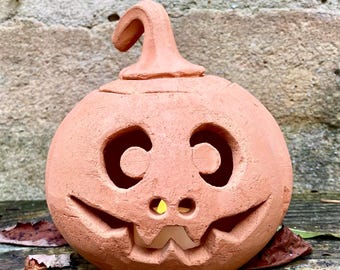 JACK O LANTERN #34. Ceramic Halloween pumpkin. Each one wheel-thrown, hand-carved and unique.