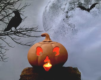 HANDMADE CERAMIC PUMPKIN #55. Terracotta Jack o’ lantern. Halloween decor. Studio pottery.