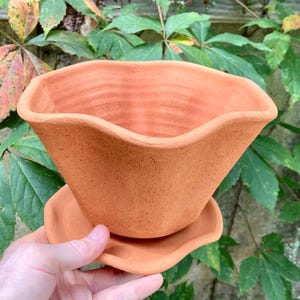 FLUTED TERRACOTTA PLANTER #11. Wheel thrown ceramic flowerpot. One of a kind pottery.