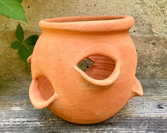 CLAY STRAWBERRY POT #6. Handmade porous terracotta for healthy indoor or outdoor plants.