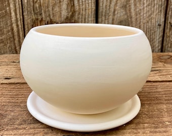 WHITE EARTHENWARE PLANTER #58. Handmade porous clay flower pot. Studio pottery.