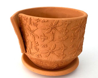 TERRACOTTA FLOWER POT #20 unique ceramic pot for plants with saucer