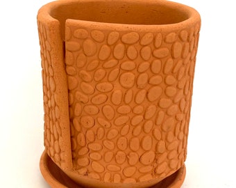 TERRACOTTA FLOWER POT #26 unique ceramic pot for plants with saucer