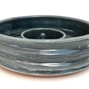 DIVIDED DOG BOWL #25 stoneware clay slow feeder dish - handmade pottery - one of a kind - food safe - for the discriminating dog