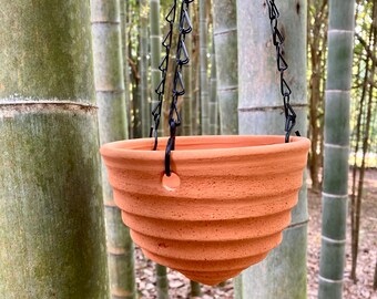 SMALL HANGING PLANTER #15. Terracotta pot for healthy plants. Indoors or out. Unique.
