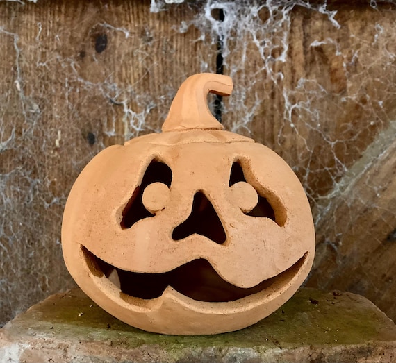 TERRACOTTA PUMPKIN #18 Clay jack o lantern. Each one wheel-thrown, hand-carved and unique.