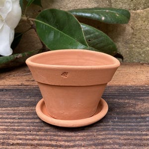 SMALL TERRACOTTA PLANTER #30 handcrafted unglazed clay pot for plants with saucer - small flower pots - earthenware - wheel thrown - unique