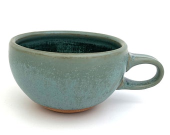 STONEWARE COFFEE CUP #9 blue clay mug for latte cappuccino cocoa cereal soup